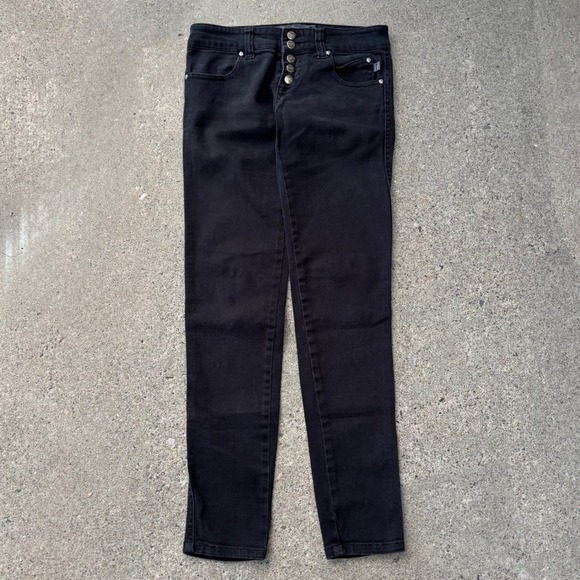 Tripp nyc Denim - Tripp Nyc Black Skull Button Fly Alternative Skinny Tapered Women's Jeans Size 1